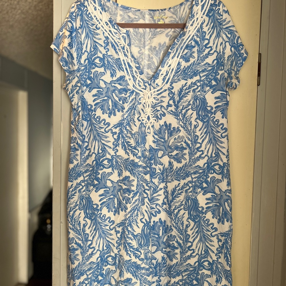 Lilly Pulitzer blue dress 100% Pima Cotton XL